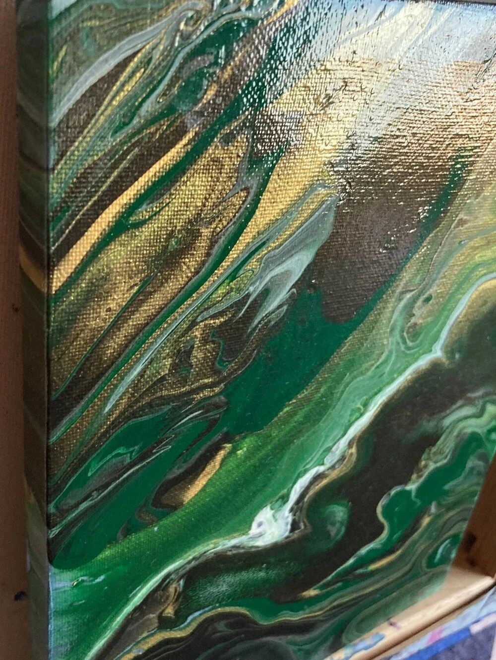 Abstract Fluid Pour Painting Green Gold Acrylic 8